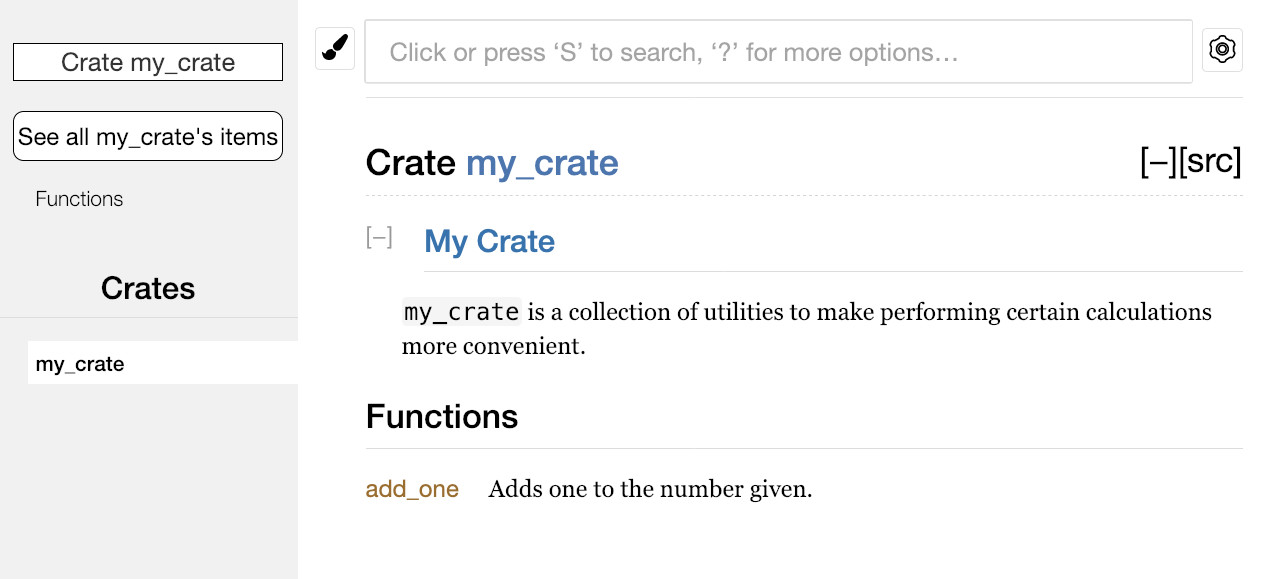 Rendered HTML documentation with a comment for the crate as a whole